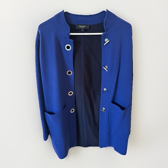 Maura by Claudia Strater 36(M) Blue Long Heavy Knit Sweater Jacket Silver Buckle - Picture 1 of 8